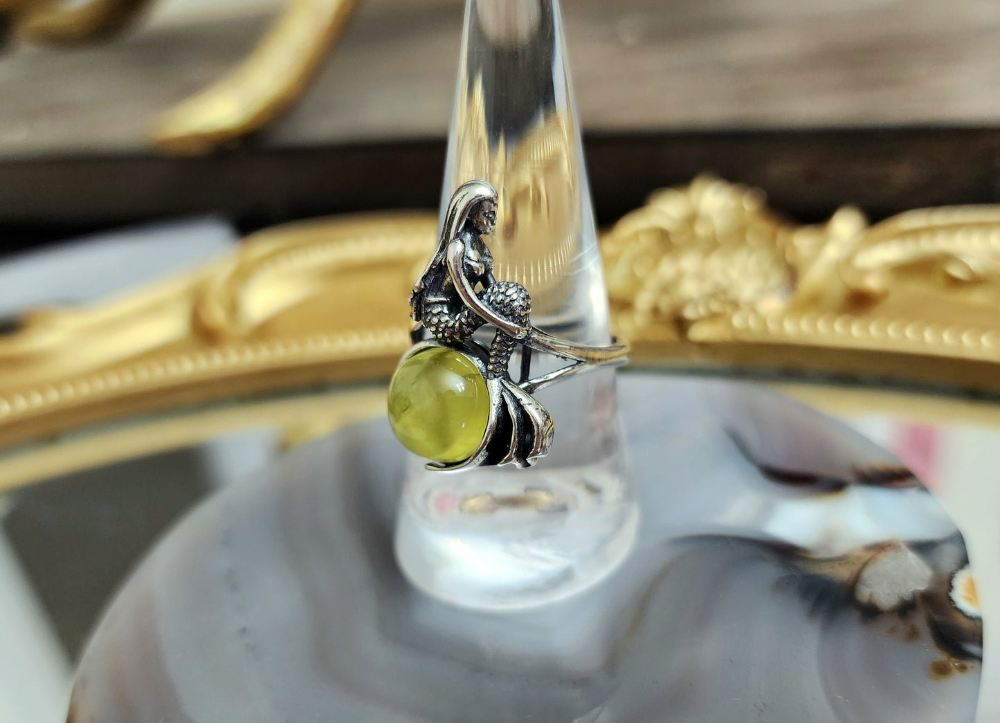 Golden Prehnite Mermaid Ring