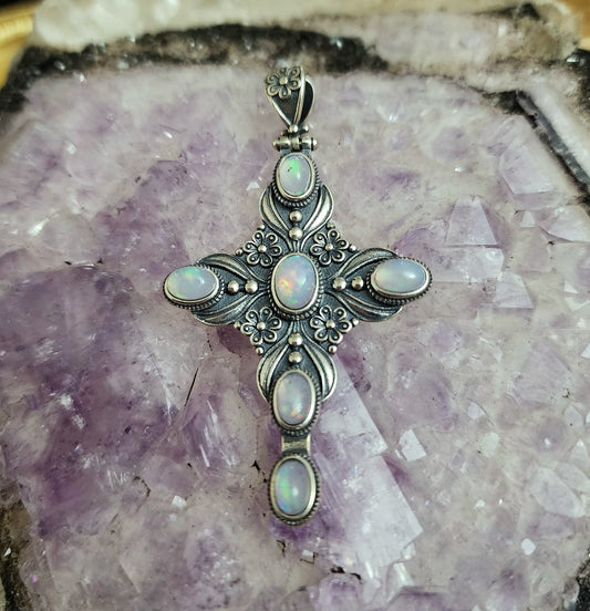 White Opal Cross Pendant