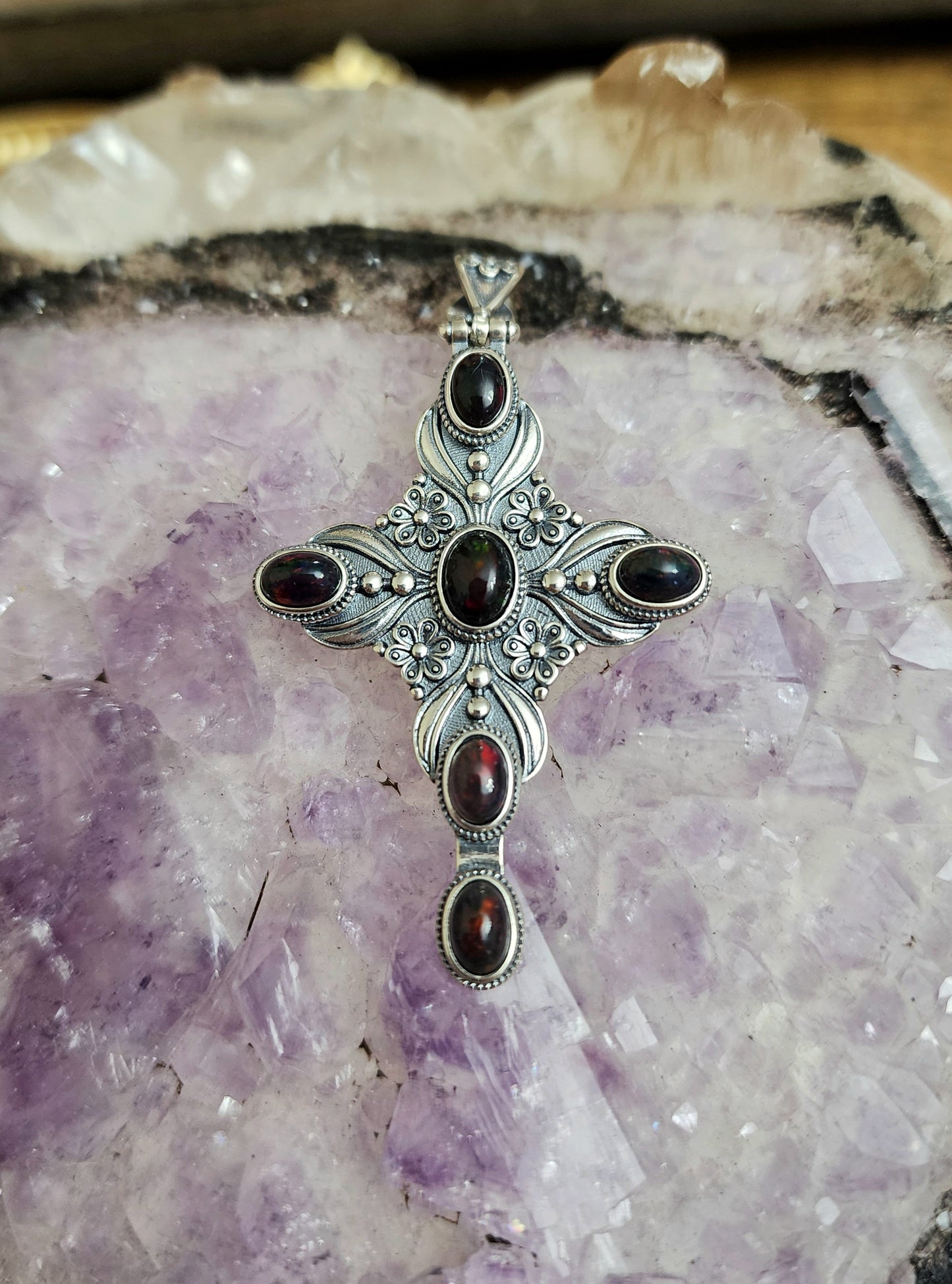 Black Opal Cross Pendant