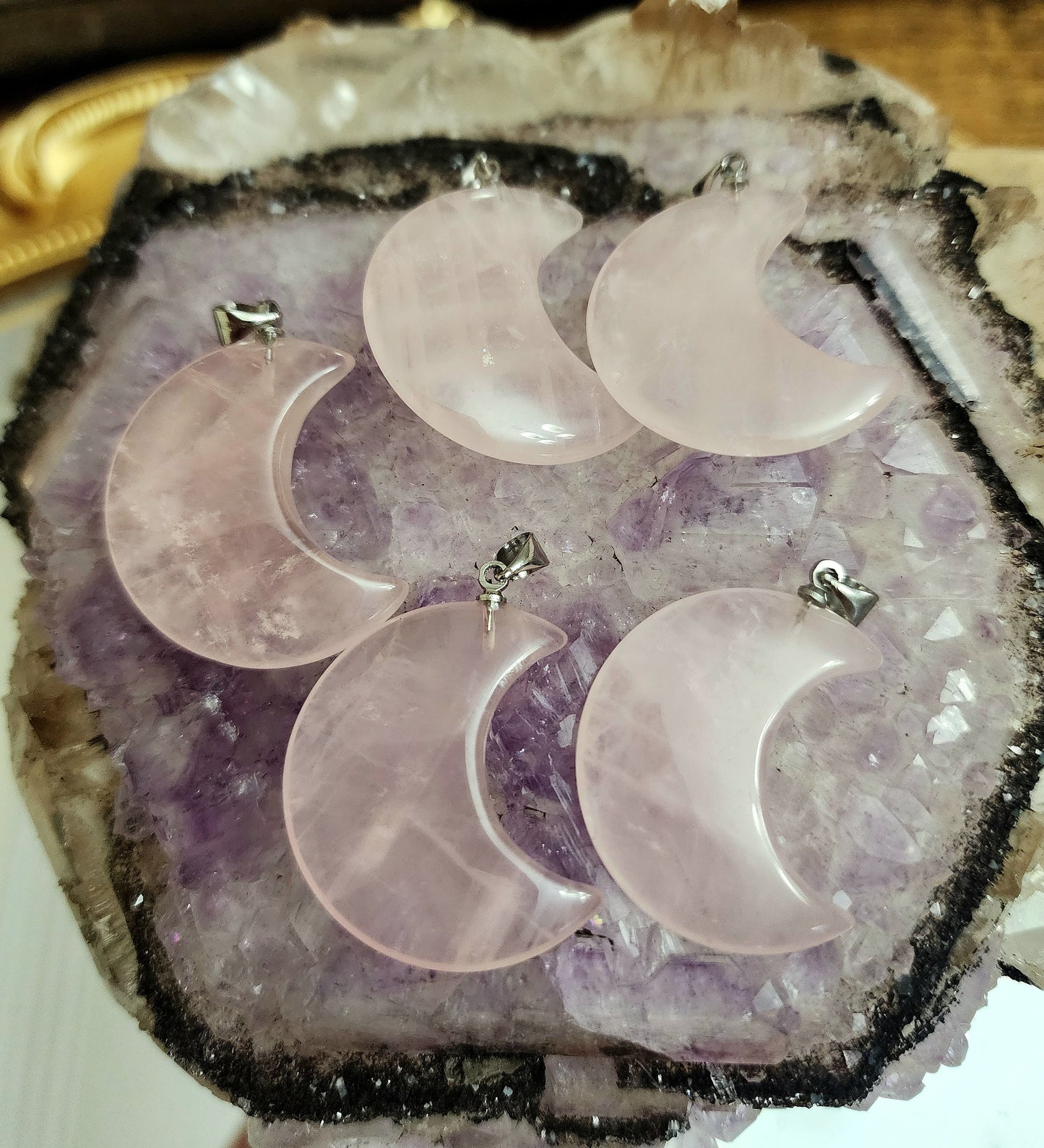 Rose Quartz Moon Pendant