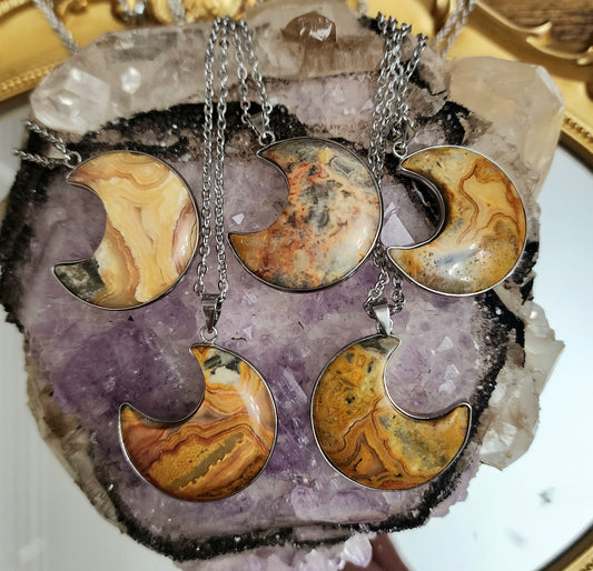 Crazy Lace Agate Moon Pendant