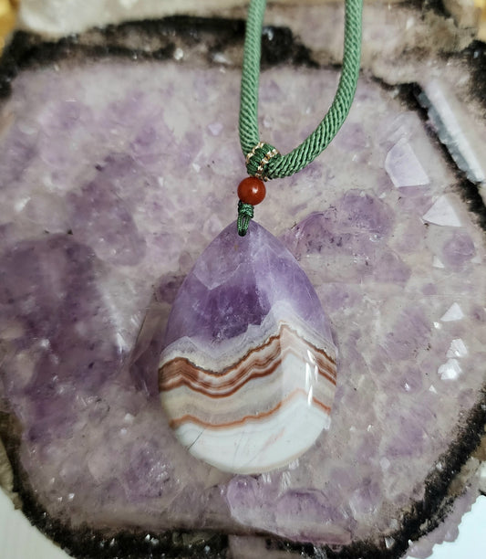 Amethyst and Crazy Lace Agate Pendant Necklace A