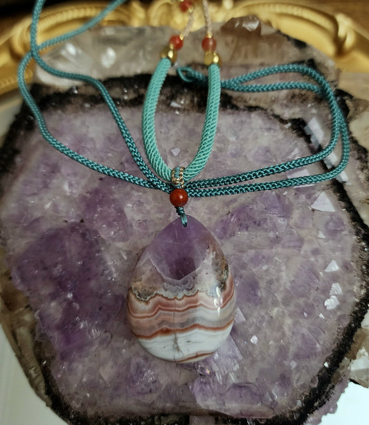 Amethyst and Crazy Lace Agate Pendant Necklace B