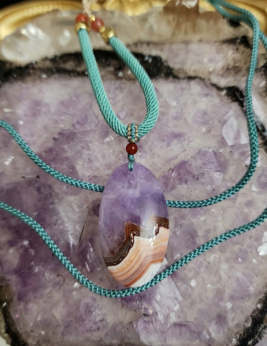 Amethyst and Crazy Lace Agate Pendant Necklace C