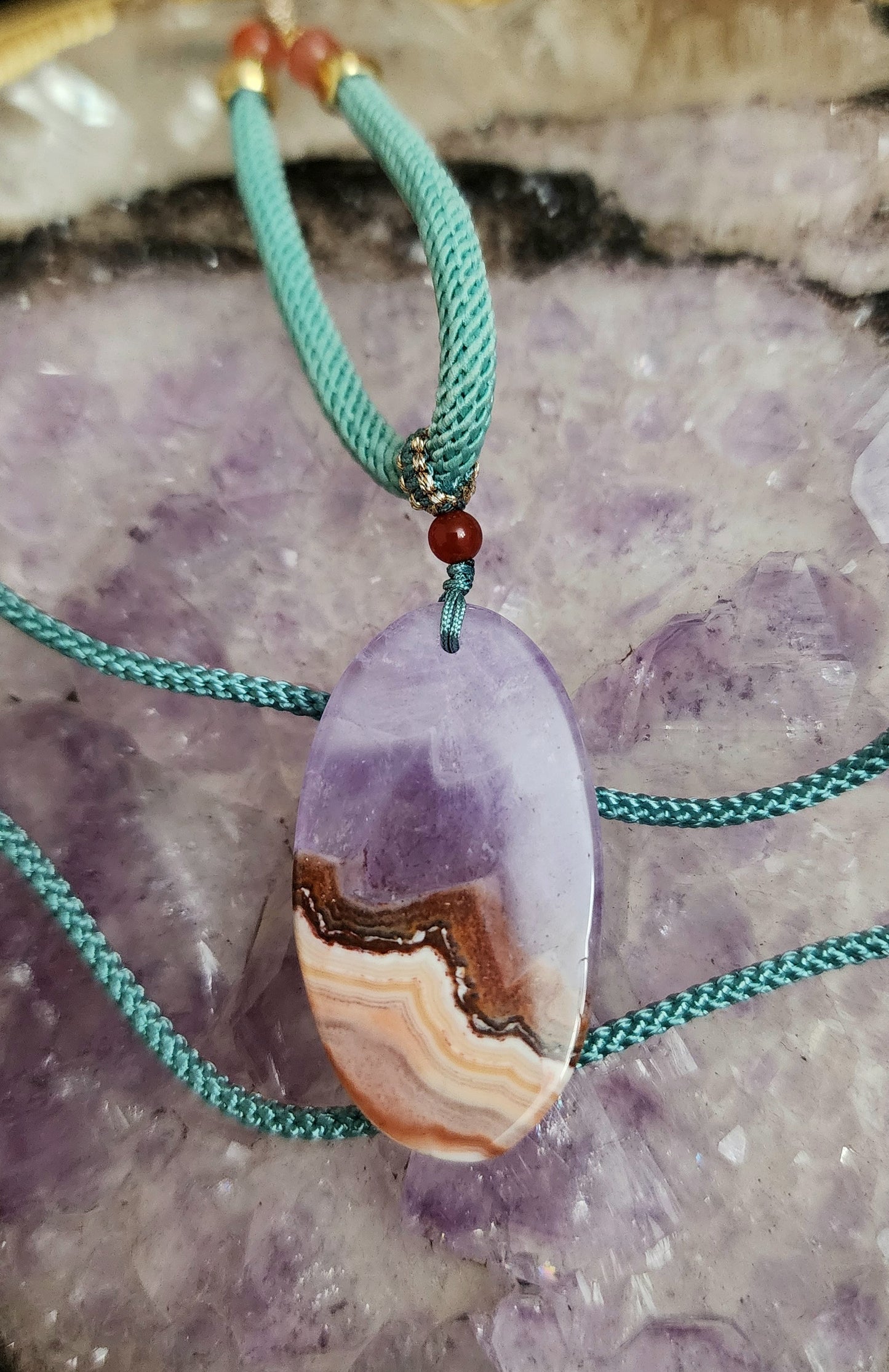 Amethyst and Crazy Lace Agate Pendant Necklace C