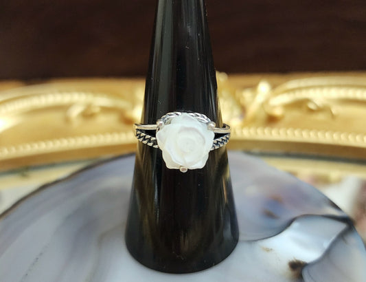 White Shell Rose Ring A