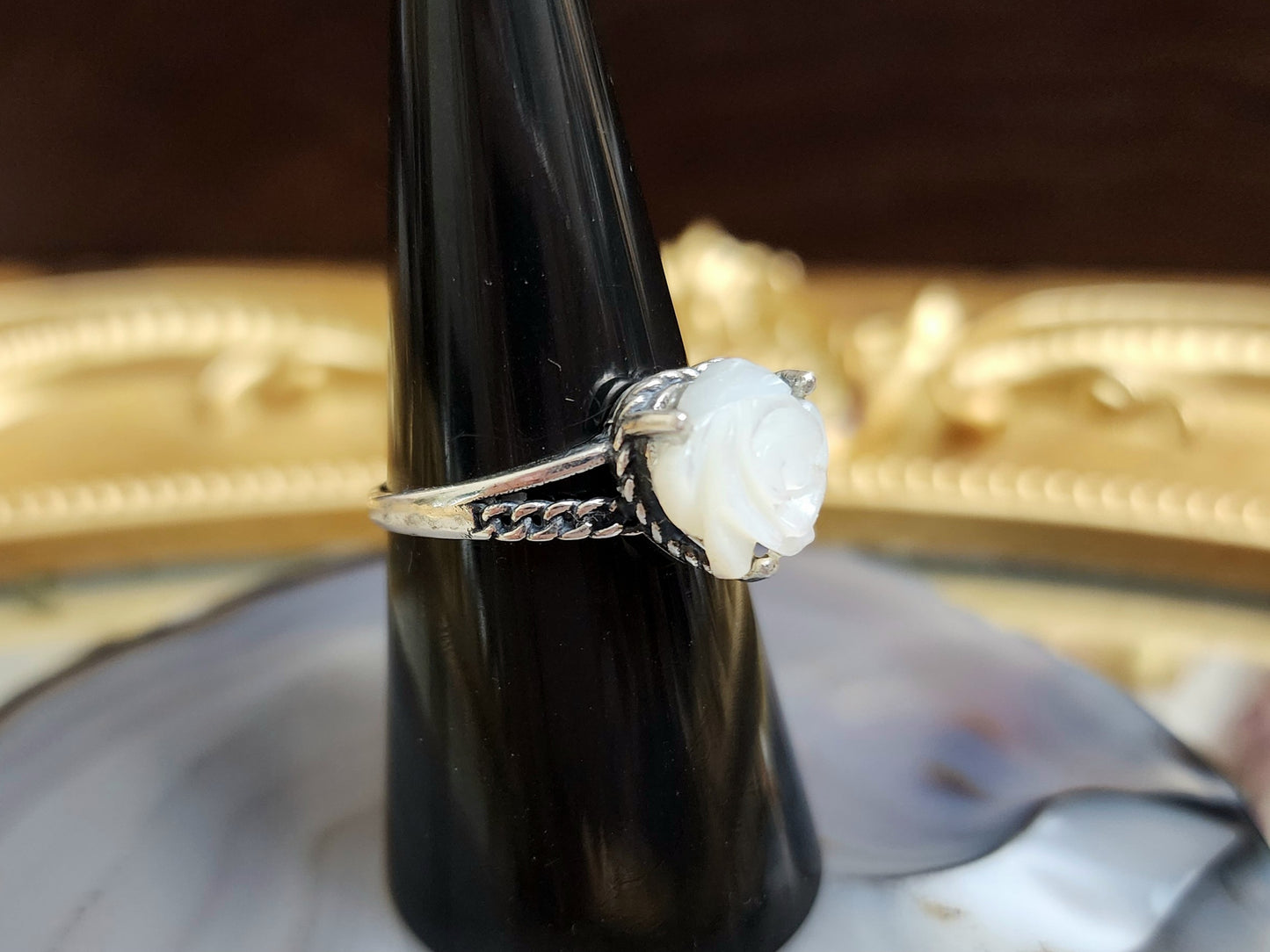 White Shell Rose Ring A