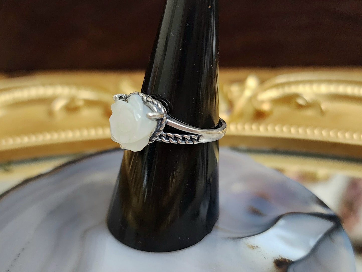 White Shell Rose Ring A