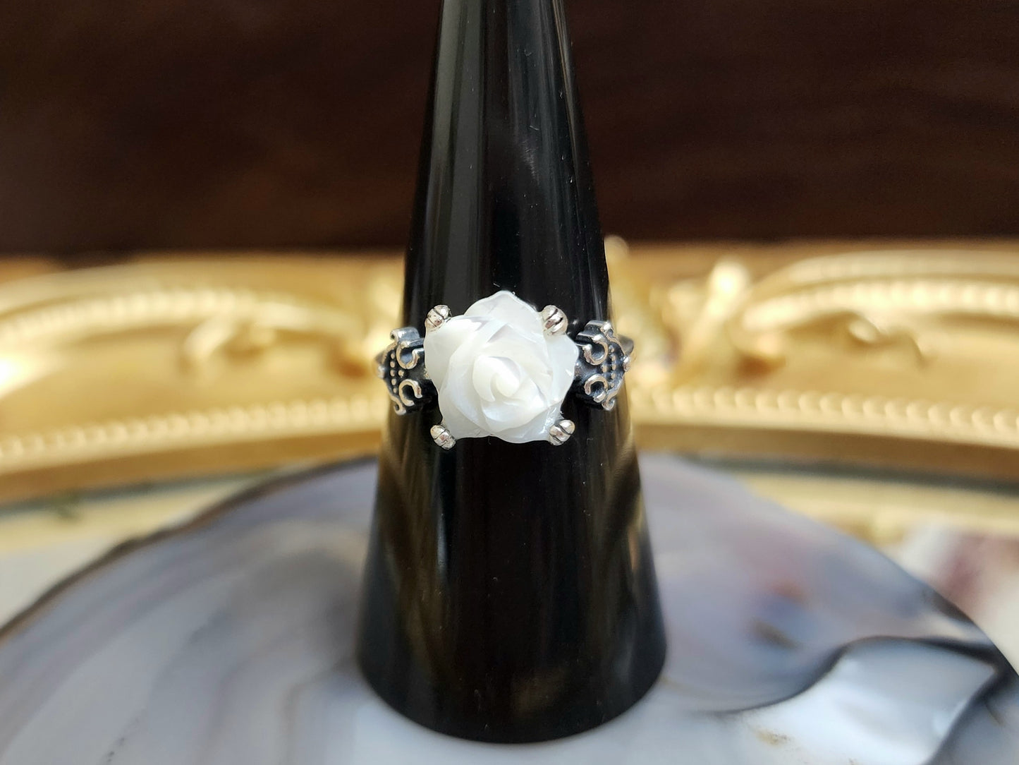 White Shell Rose Ring B