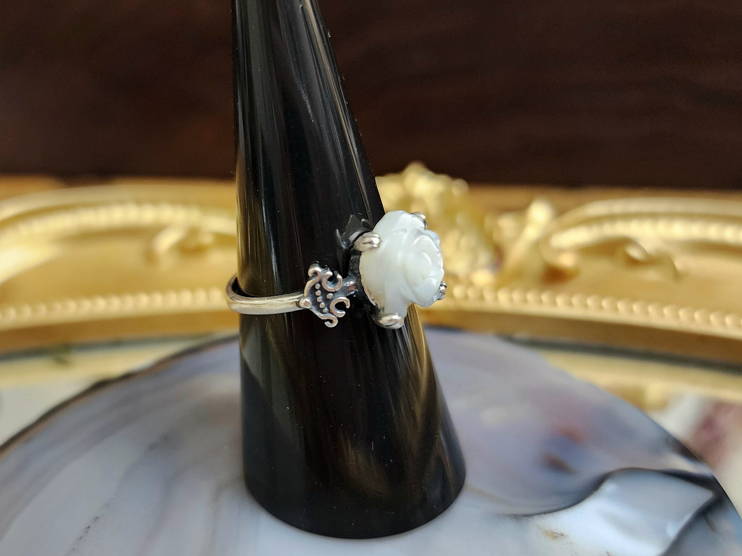 White Shell Rose Ring B