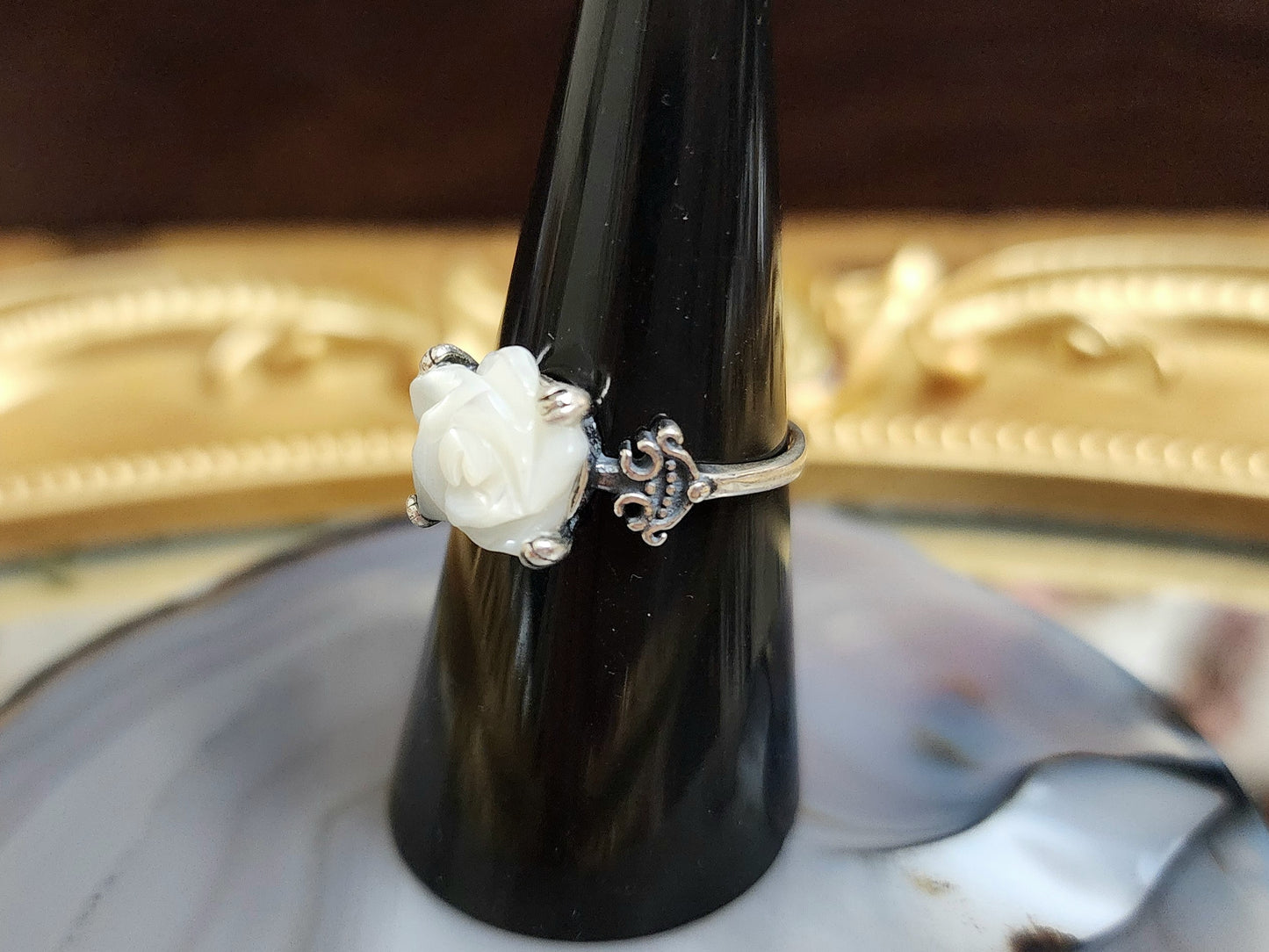 White Shell Rose Ring B