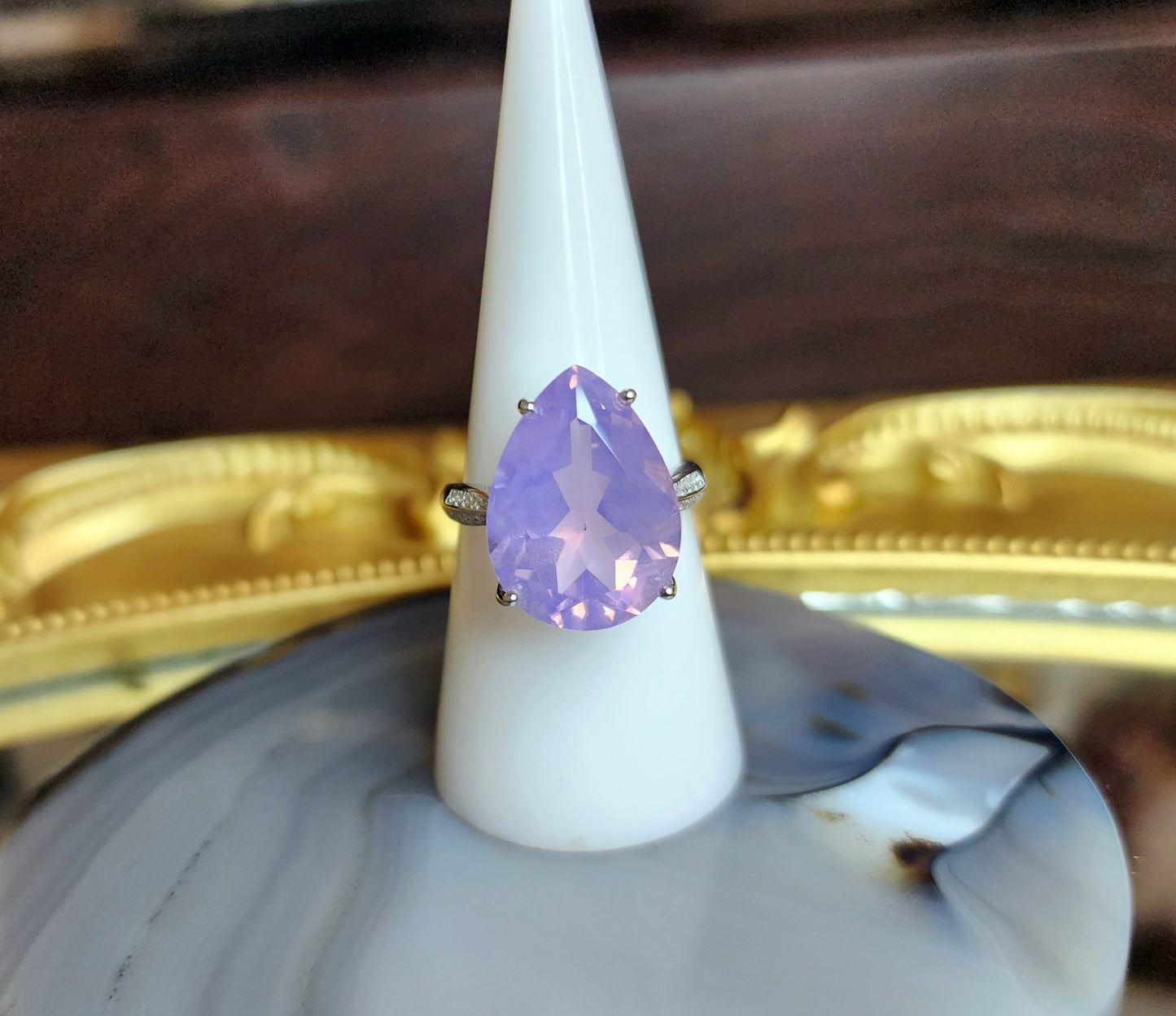 Lavender Moon Quartz Teardrop Ring