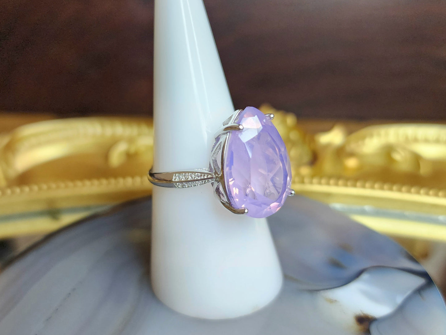 Lavender Moon Quartz Teardrop Ring