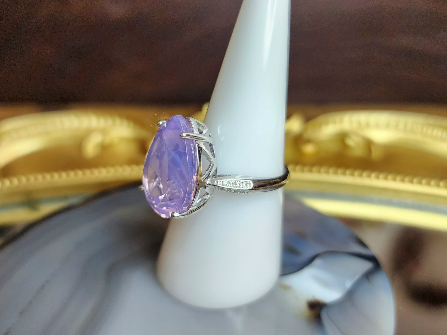 Lavender Moon Quartz Teardrop Ring