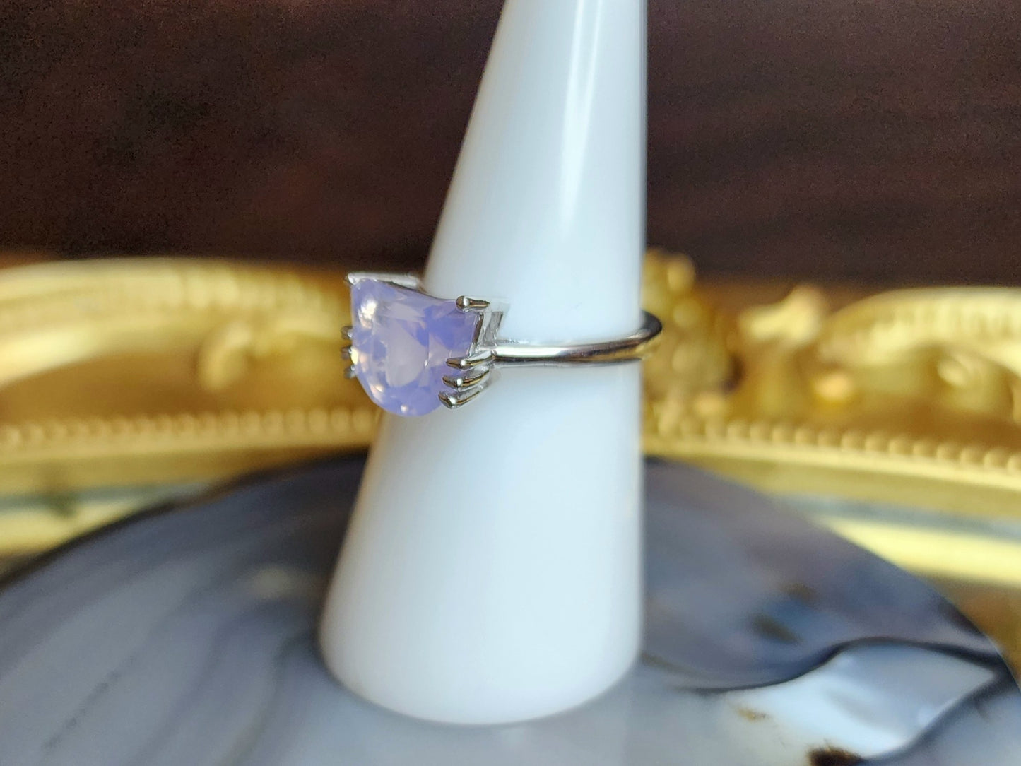 Lavender Moon Quartz Cat Ring