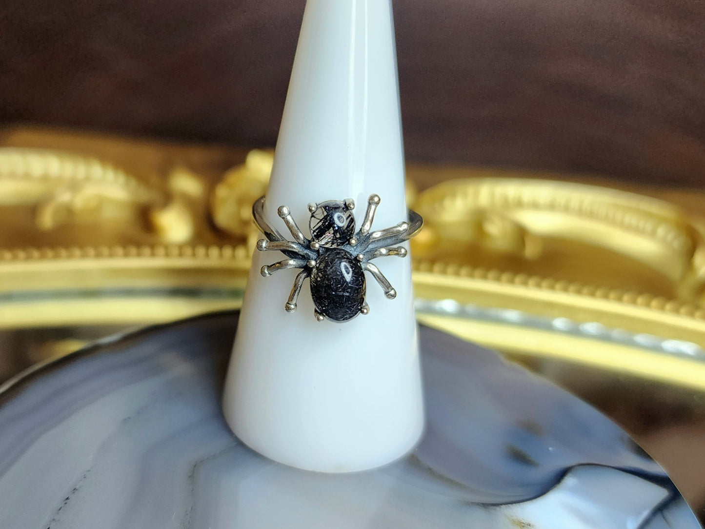 Black Rutilated Quartz Spider Ring