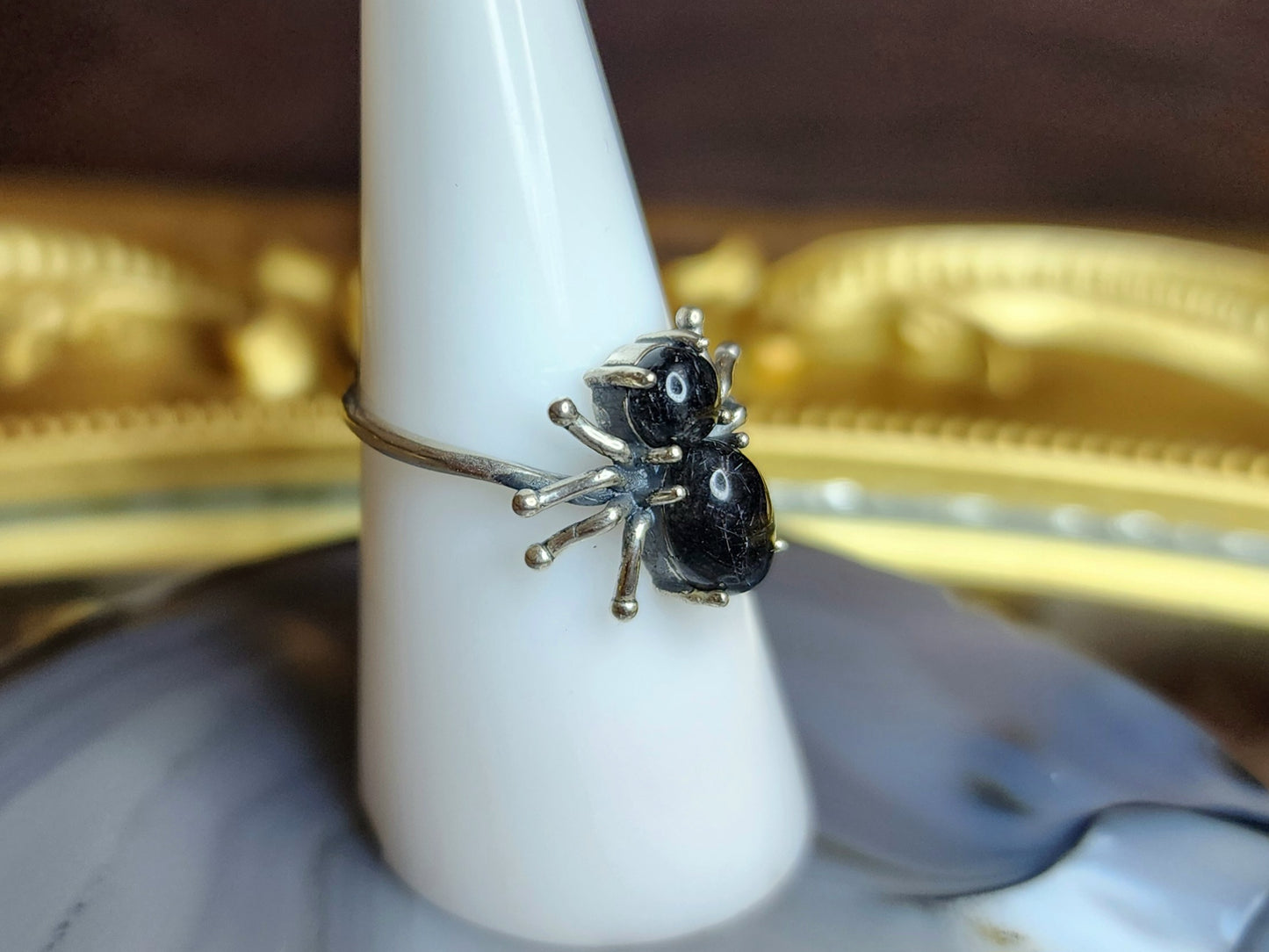 Black Rutilated Quartz Spider Ring