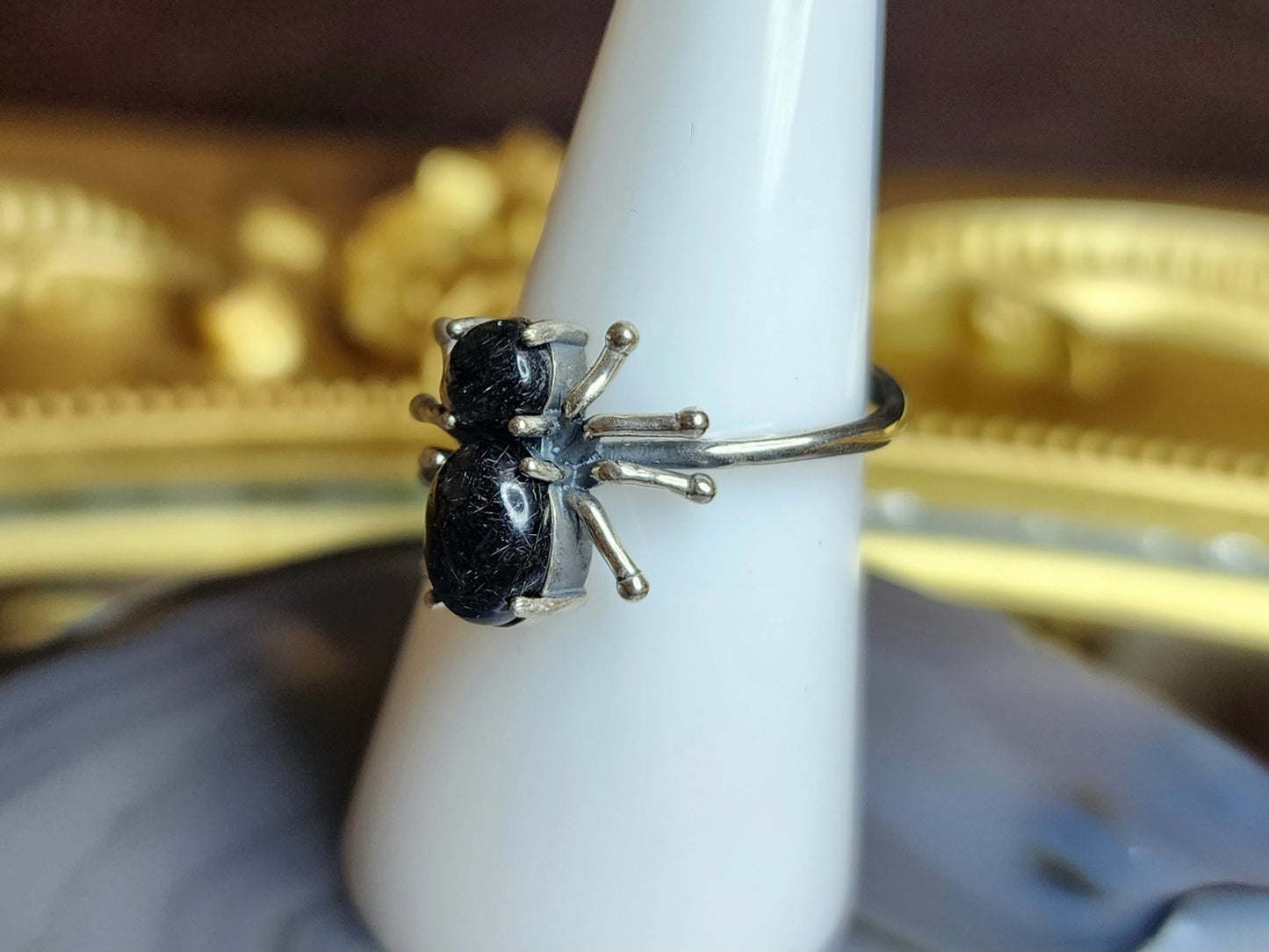 Black Rutilated Quartz Spider Ring