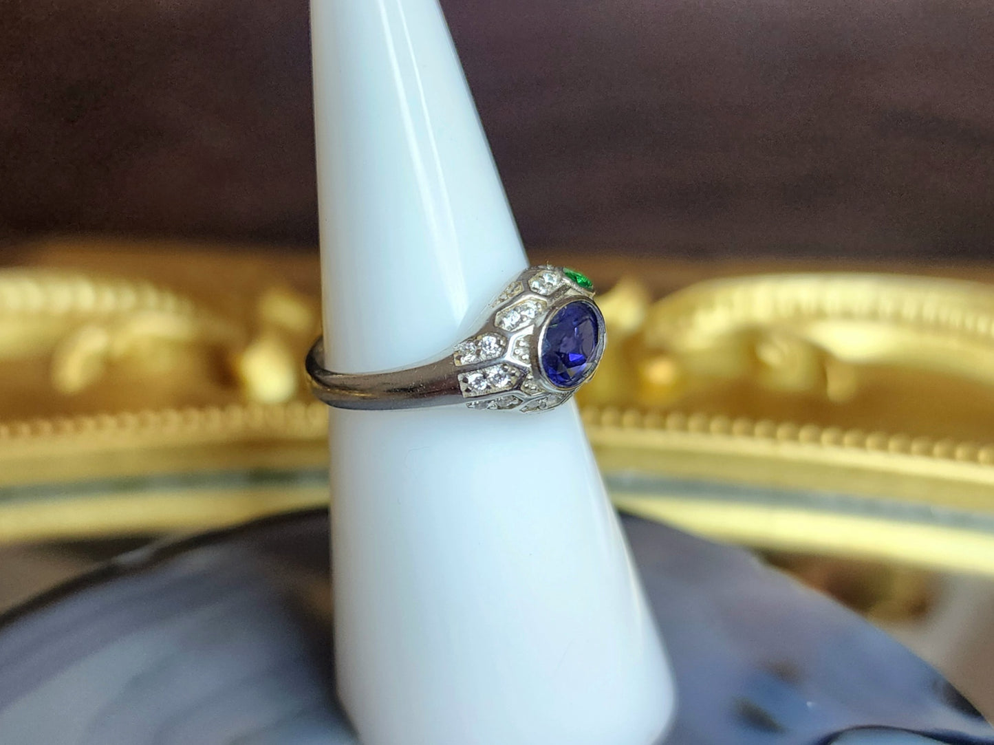 Iolite and Diopside Snake Ring