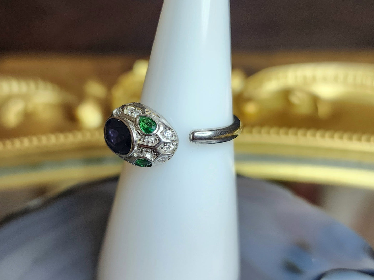 Iolite and Diopside Snake Ring