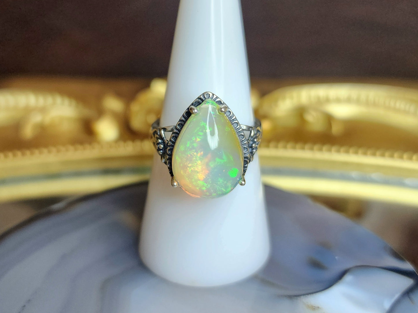 Large Opal Teardrop Ring