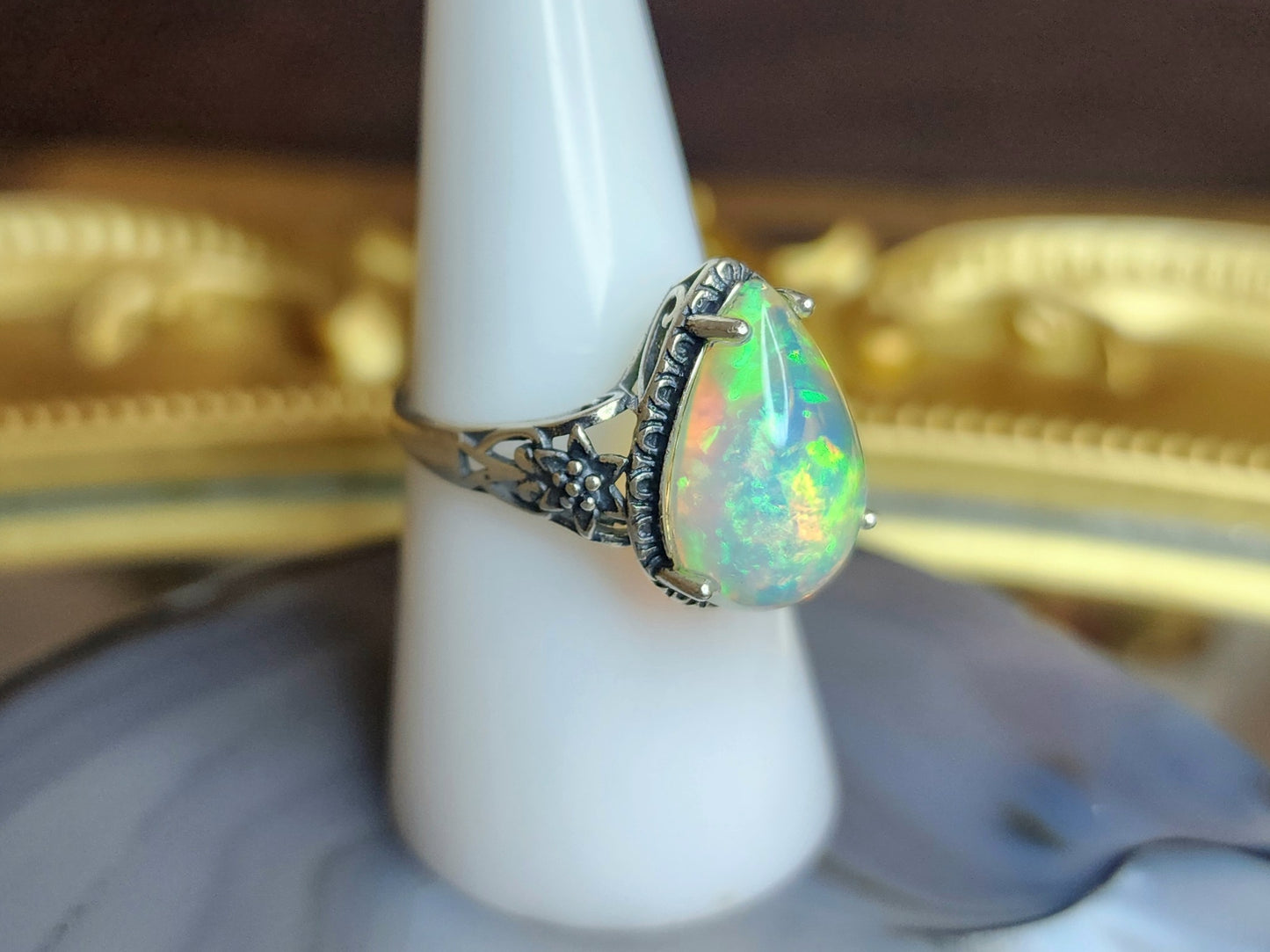 Large Opal Teardrop Ring