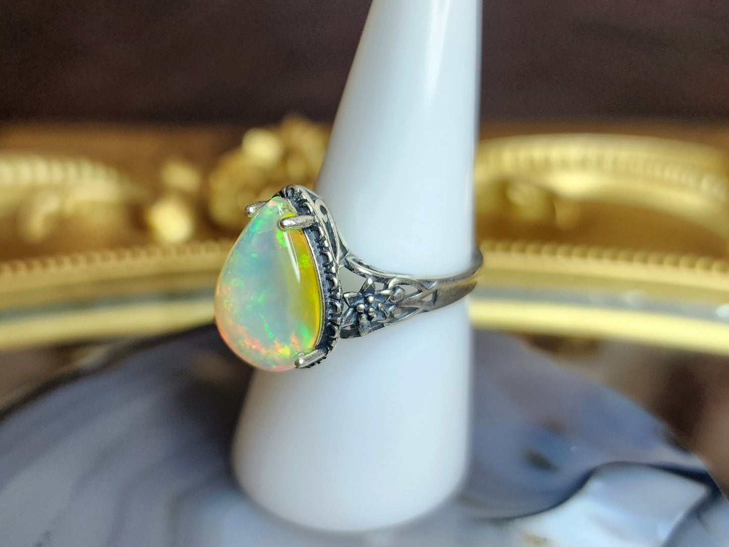 Large Opal Teardrop Ring