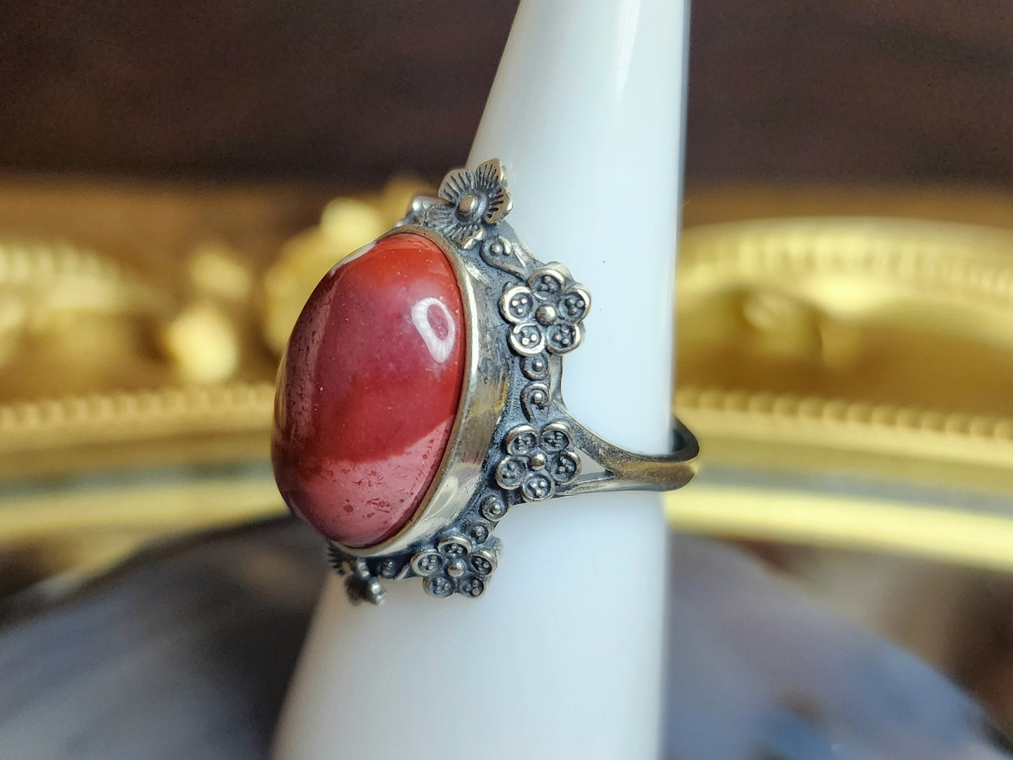 Mookaite Floral Ring