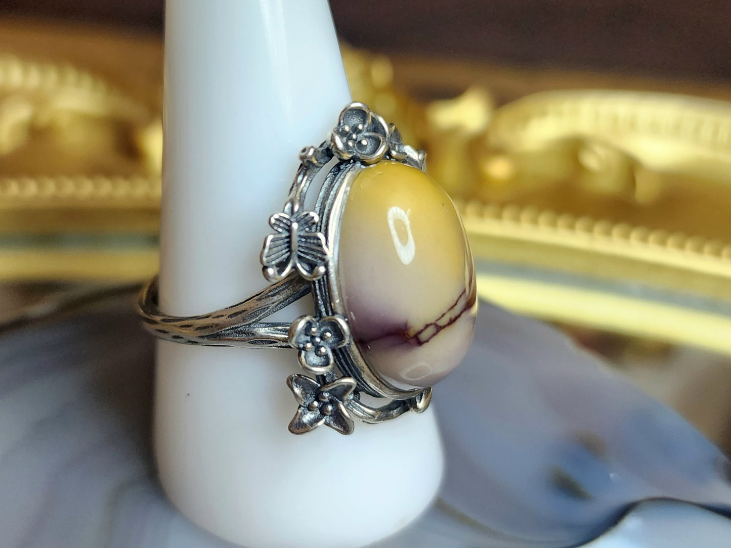 Bi Color Mookaite Floral Ring