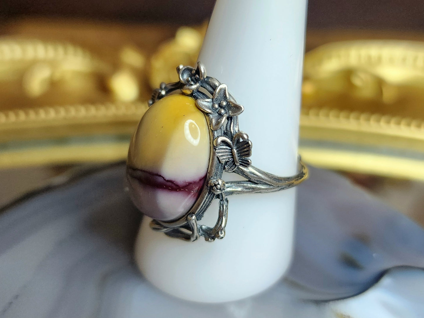 Bi Color Mookaite Floral Ring