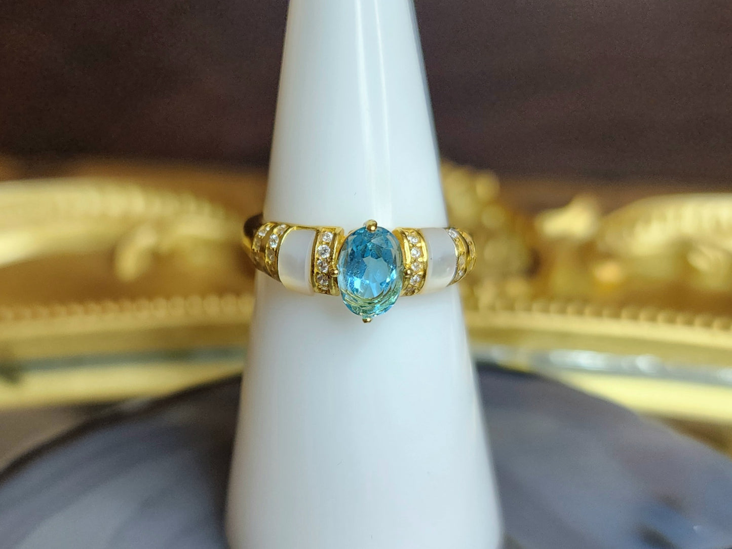 Blue Topaz with White Shell Ring