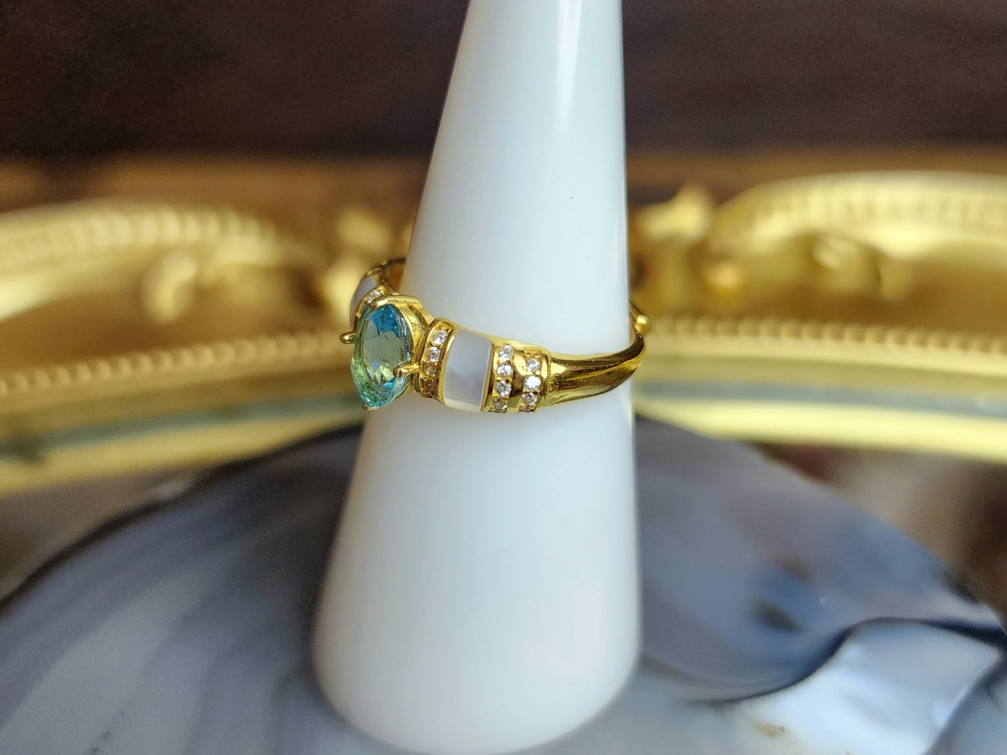 Blue Topaz with White Shell Ring