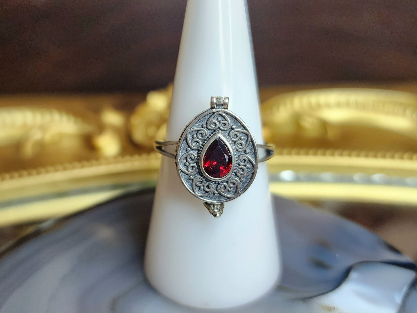 Red Garnet Poison Ring