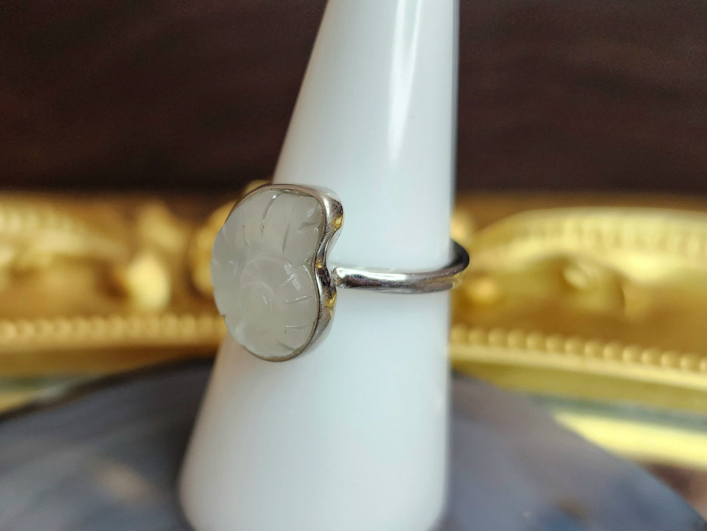 Rainbow Moonstone Shell Ring