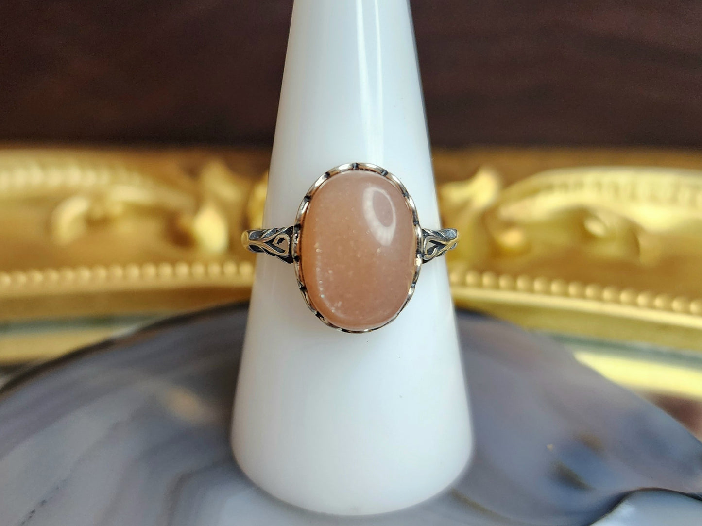 Oval Peach Moonstone Ring