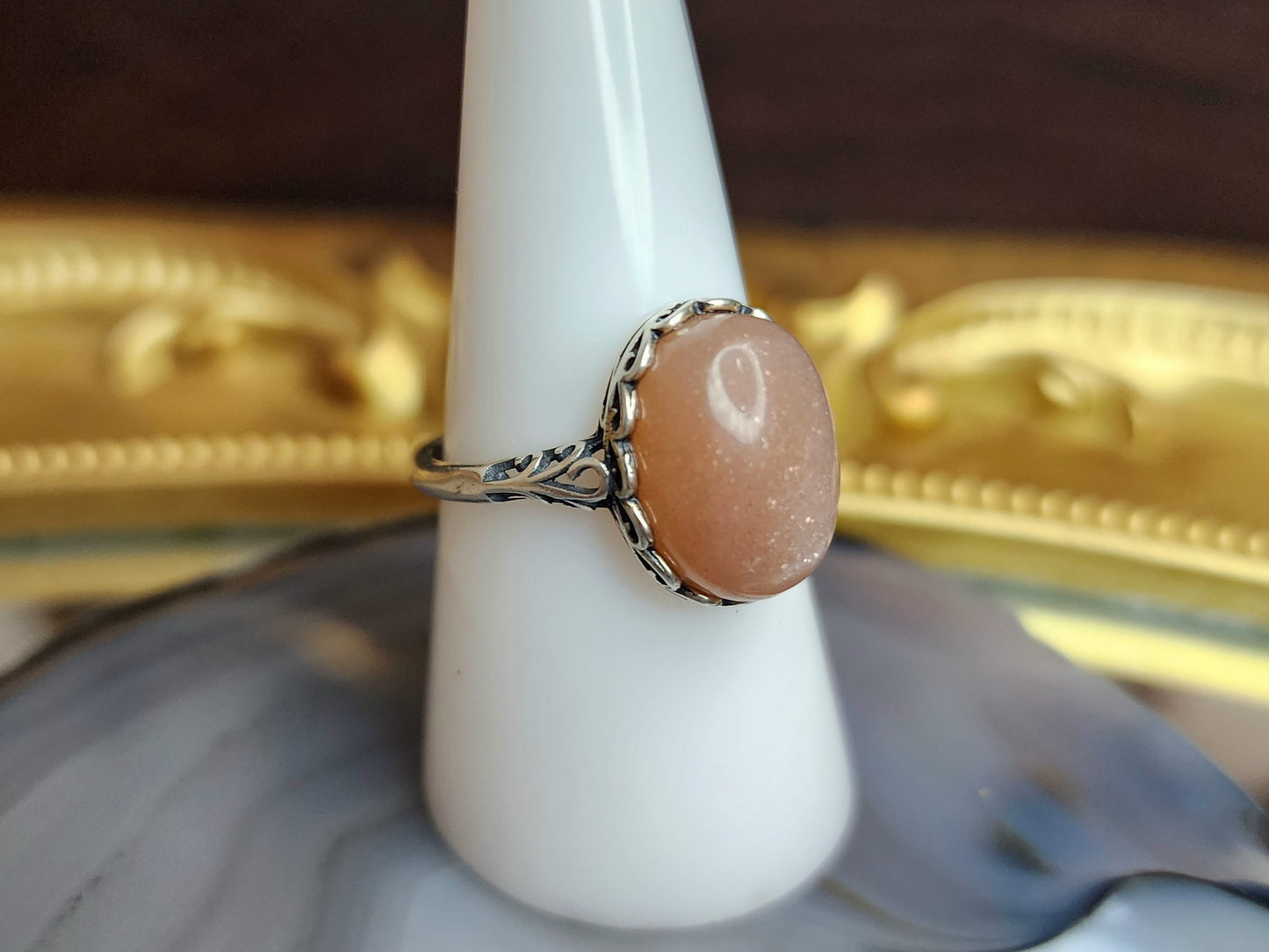 Oval Peach Moonstone Ring