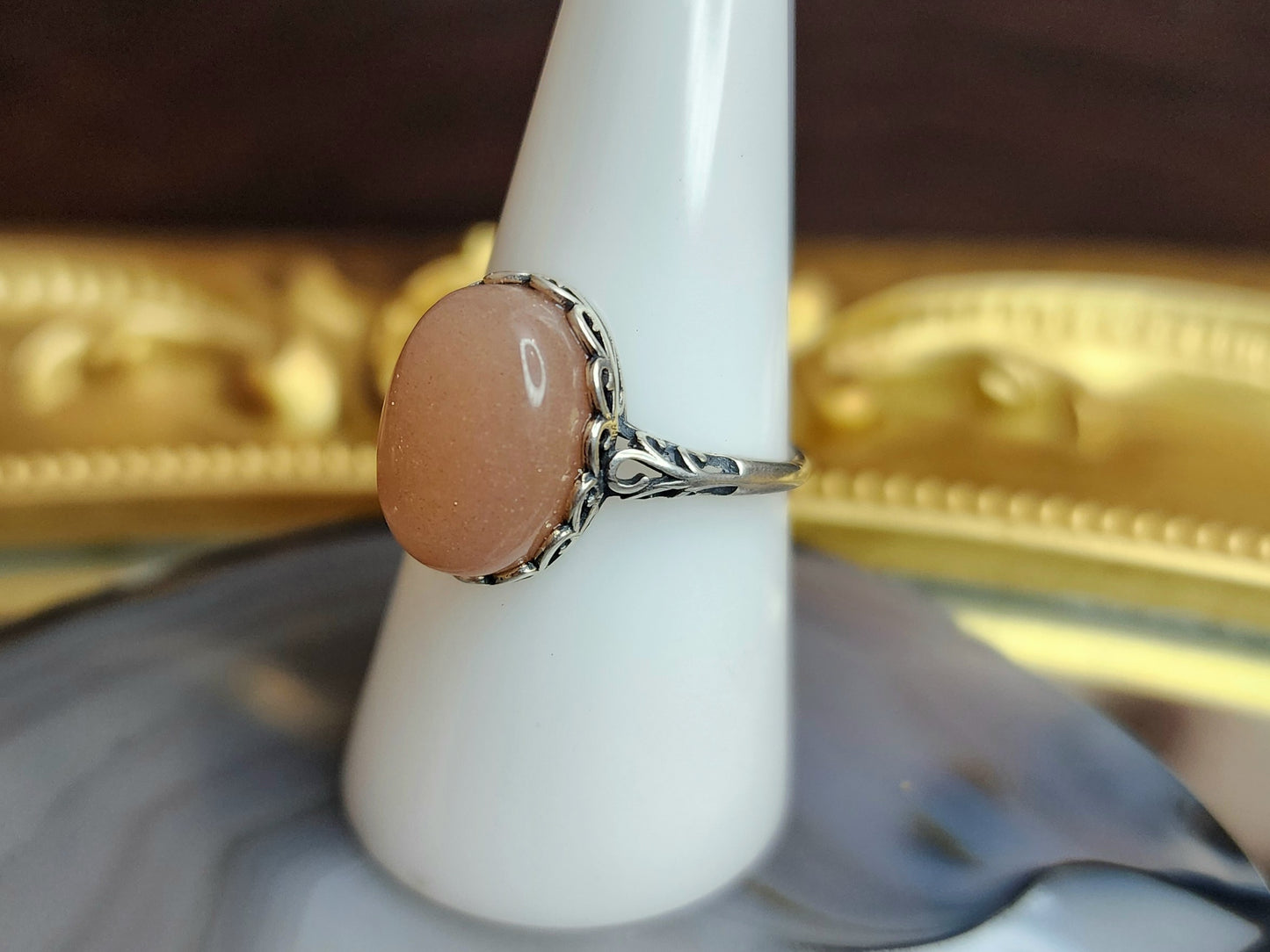 Oval Peach Moonstone Ring