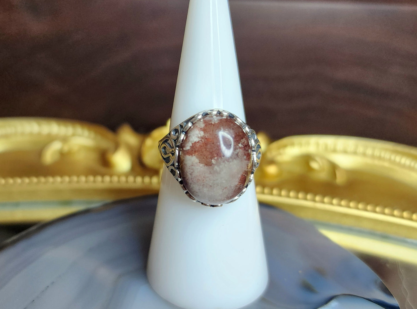 Red and White Garden Quartz Ring A