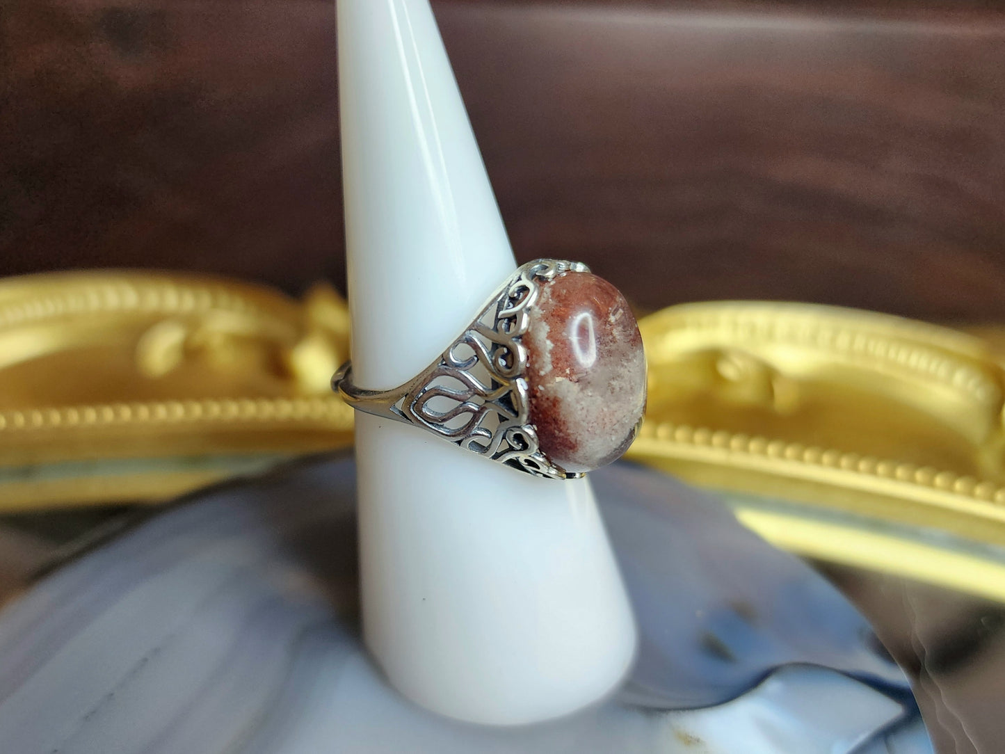 Red and White Garden Quartz Ring A