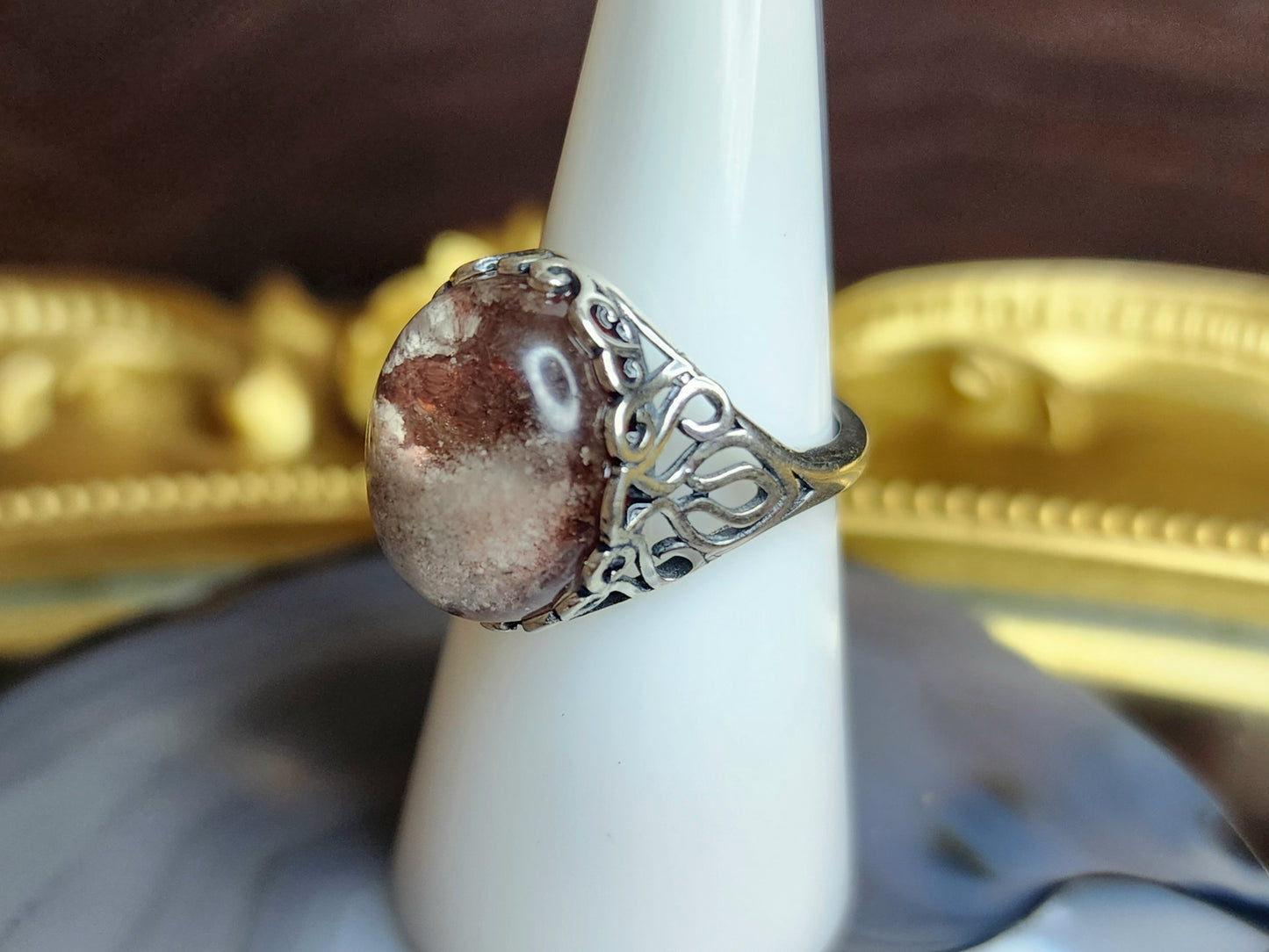 Red and White Garden Quartz Ring A