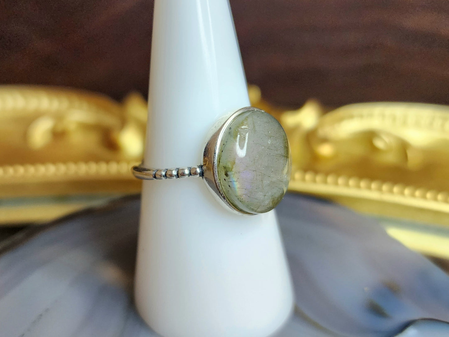 Purple Flash Labradorite Ring