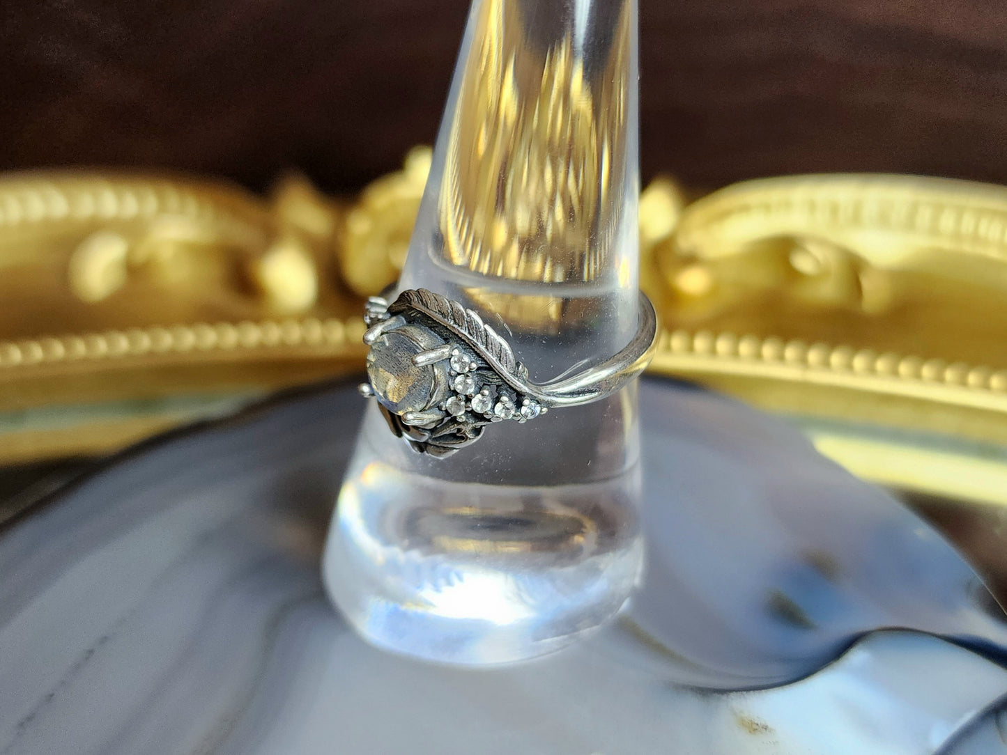 Labradorite Feather and Vine Ring