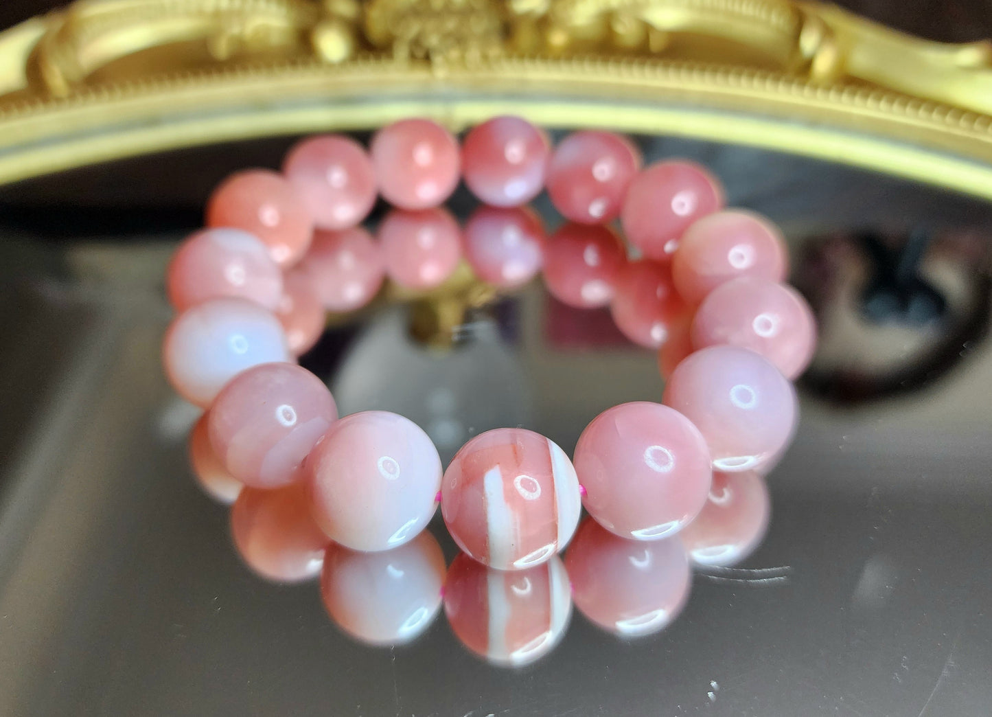 14mm Pink Agate Stretch Bracelet