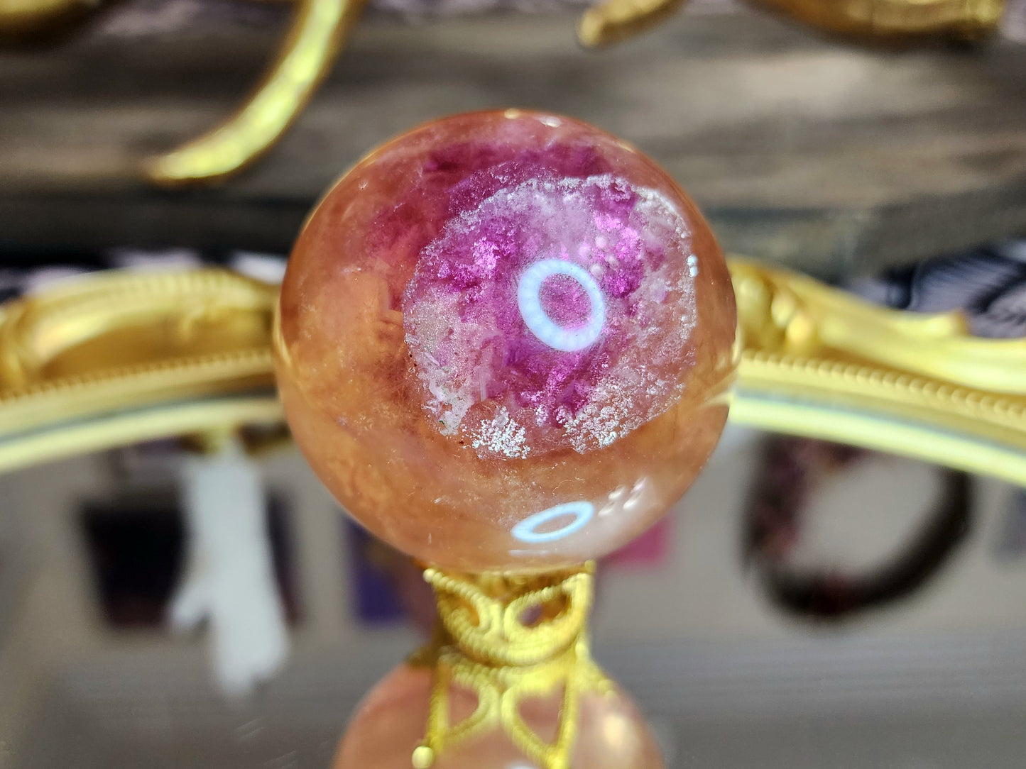 Pink and Yellow Candy Fluorite Sphere A