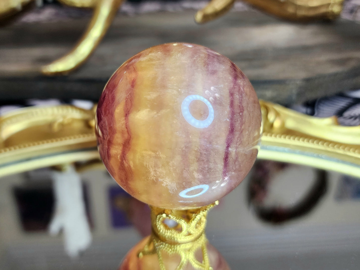 Pink and Yellow Candy Fluorite Sphere A