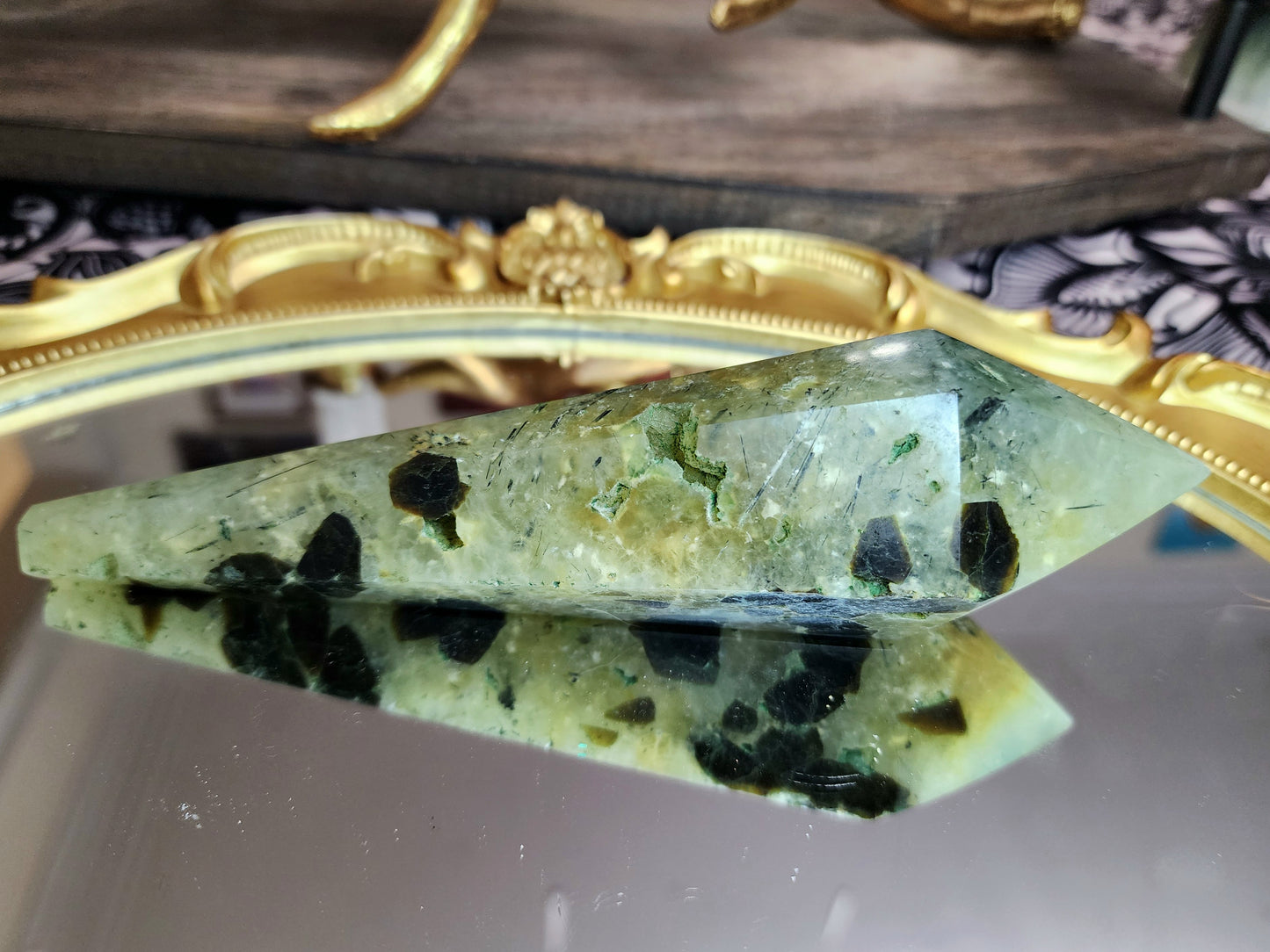 Rutilated Prehnite Wand C