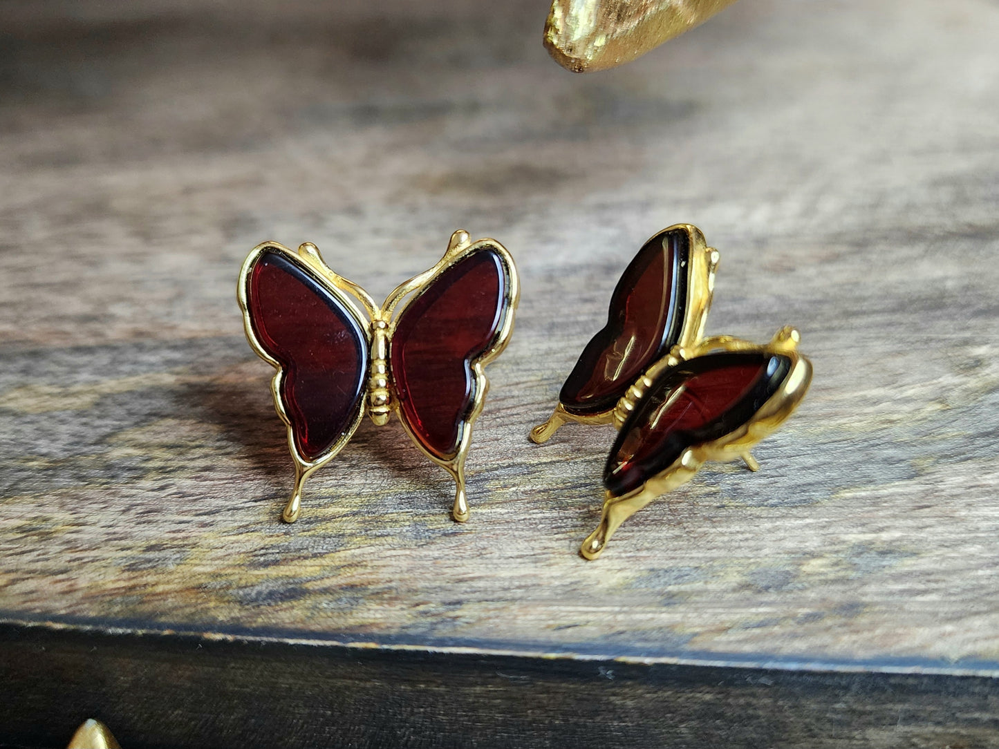 Blood Amber Butterfly Earrings