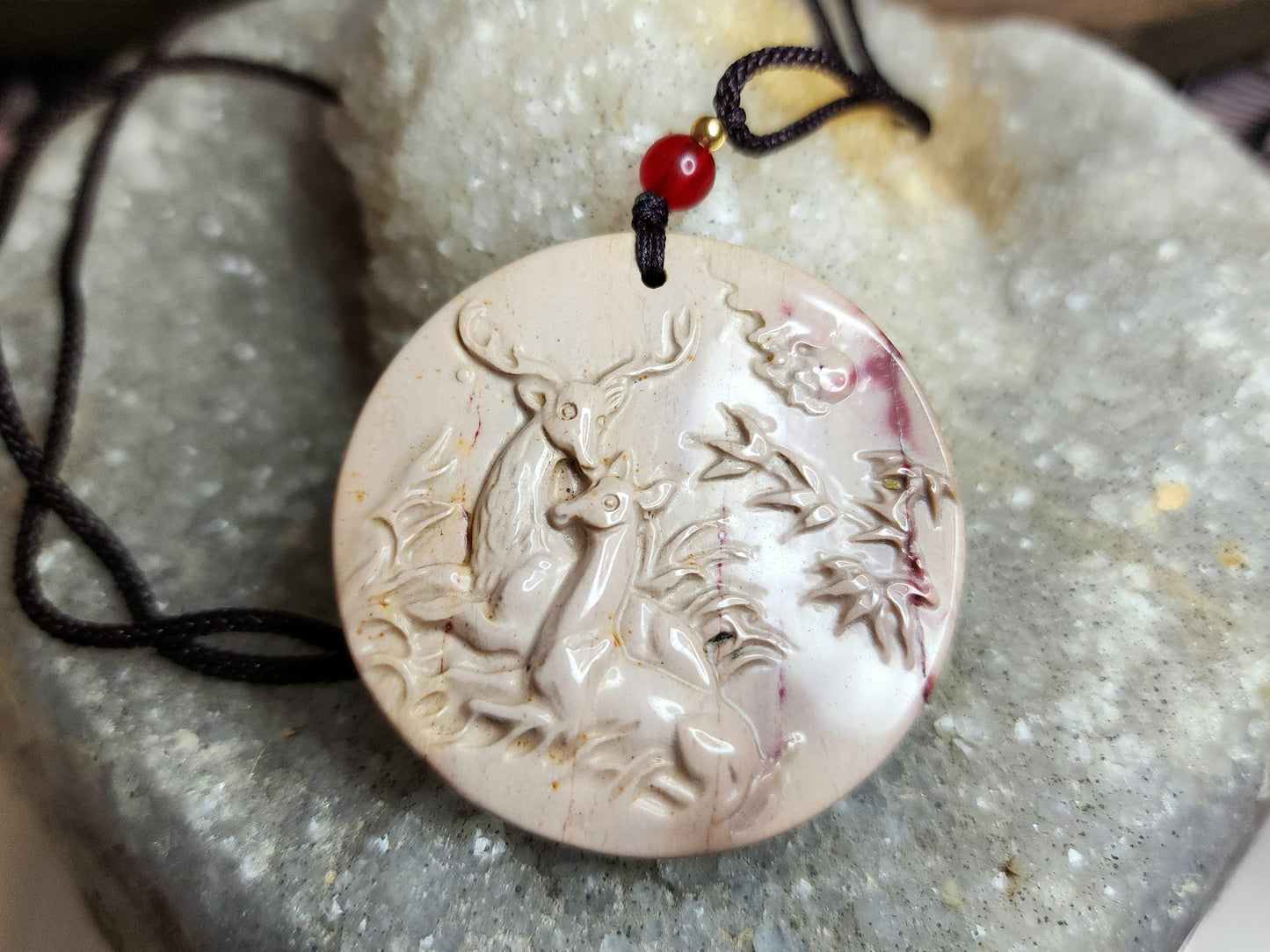 Bi Color Mookaite Deer Pendant Necklace