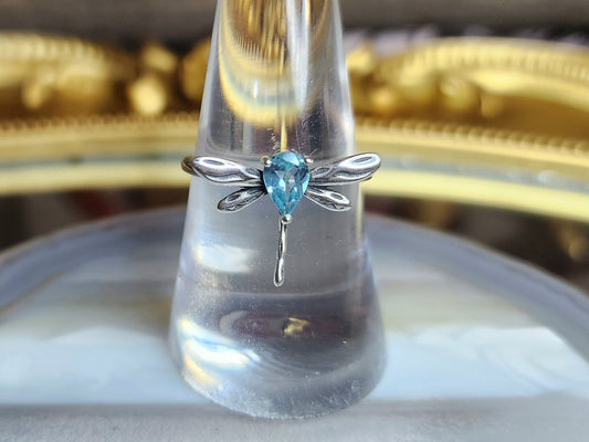 High Grade Blue Apatite Dragonfly Ring