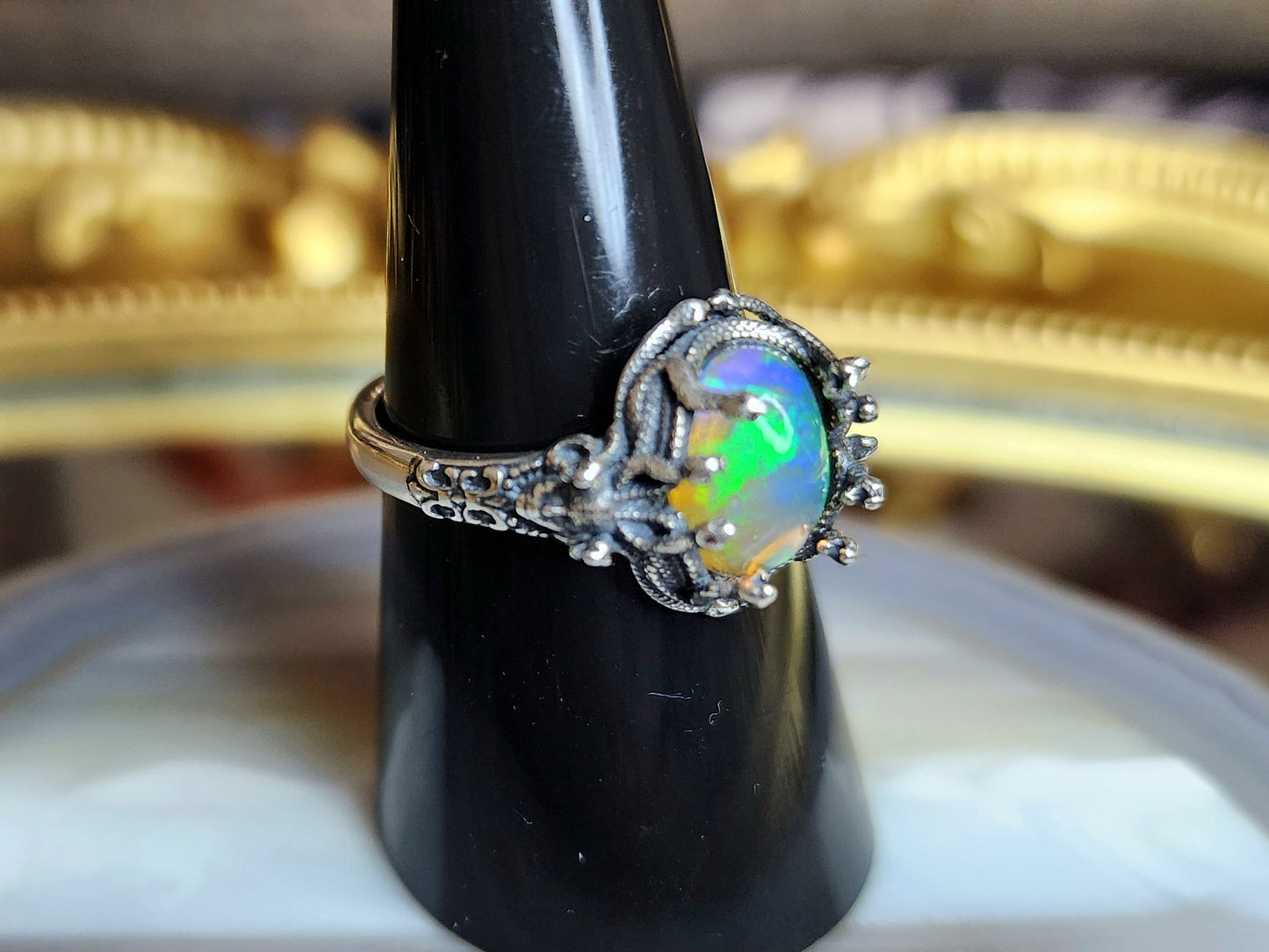 Rainbow Flash Opal Medusa Ring B